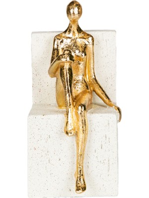 Herdekora Dekoratif Biblo Bankta Oturan Kadın Gold 10X21 Cm.