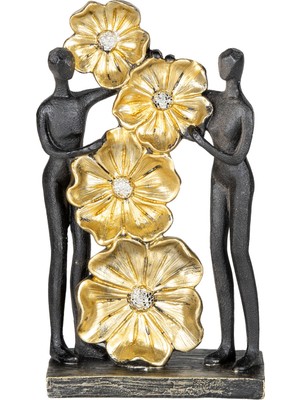 Herdekora Dekoratif Biblo Kadınlar Çiçekli Gold-Siyah 16X28 Cm.