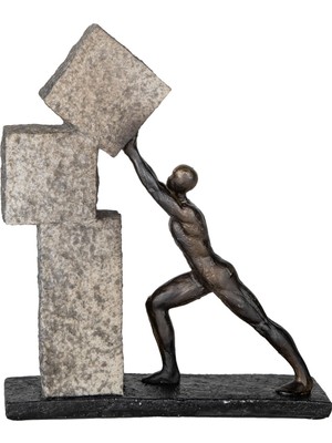 Herdekora Dekoratif Biblo Düşen Kayaları Tutan Adam Gri-Siyah 23.5X27,5 Cm.
