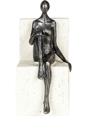 Herdekora Dekoratif Biblo Bankta Oturan Kadın Siyah 10X21 Cm.