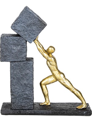 Herdekora Dekoratif Biblo Düşen Kayaları Tutan Adam Gold-Siyah 23.5X27,5 Cm.