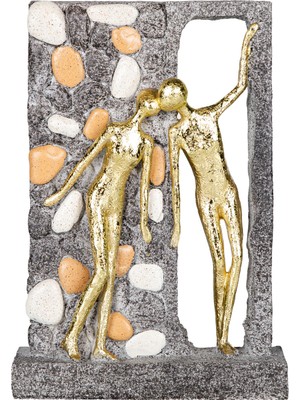 Herdekora Dekoratif Biblo Taş Duvarda Aşıklar Gold 21X30 Cm.