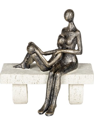 Herdekora Dekoratif Biblo Bankta Oturan Kadın-Çocuk Siyah 17X19 Cm.