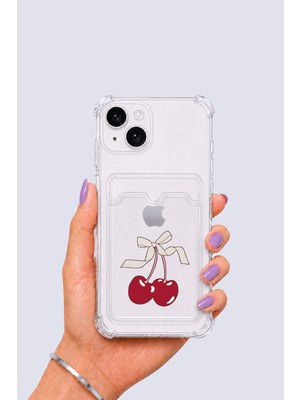 Northcity iPhone 13 Kartlıklı Kiraz Desenli Kılıf
