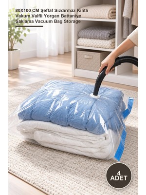Yenilig 4 Adet Vakumlu Hurç Poşet – 80X100 cm Şeffaf Sızdırmaz Kilitli Vakum Valfli Yorgan Battaniye Saklama Vacuum Bag Storage