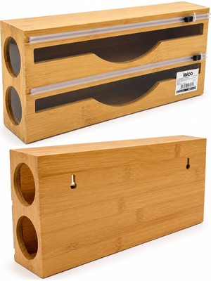 Store 2ın1 Ahşap Bambu Streçlik - Folyoluk - Havluluk Kesici Bıçak Kanallı