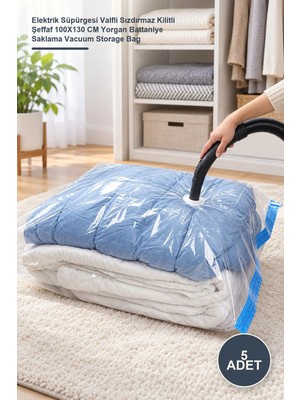 Yenilig 5 Adet Vakumlu Hurç Poşet – Elektrik Süpürgesi Valfli Sızdırmaz Kilitli Şeffaf 100X130 cm Yorgan Battaniye Saklama Vacuum Storage Bag