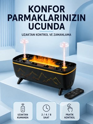 Store Siyah Aroma Difüzörü Jöle Damla Efektli Hava Nemlendirici Uzaktan Kumandalı LED Işıklı