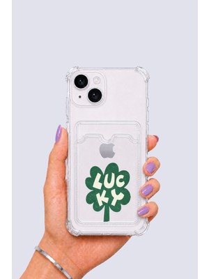 Northcity iPhone 15 Kartlıklı Lucky Yonca Desenli Kılıf