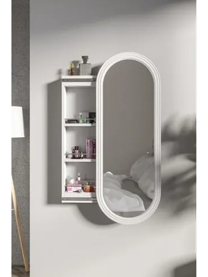 Vivense Mina Aynalı Takı ve Aksesuar Dolabı, Oval, Beyaz
