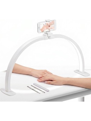 Store Trled F-550A Beyaz 55CM Katlanabilir Yarım Ay Protez Tırnak ve Güzellik Uzmanı Masa Lambası Beyaz