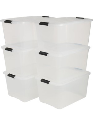 Store Kapaklı Plastik Saklama Kutuları, 45L, 6'lı Set, Şeffaf