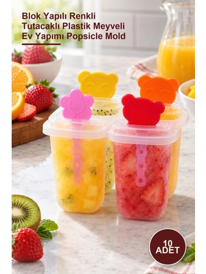 Yenilig 10 Adet Dondurma Kalıbı – Blok Yapılı Renkli Tutacaklı Plastik Meyveli Ev Yapımı Popsicle Mold