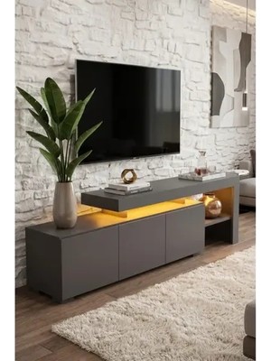 Vivense Luma LED Işıklı Tv Ünitesi, Antrasit, 160 cm