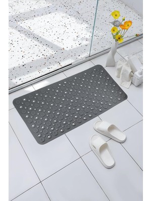 Store Premium Serisi Banyo - Küvet Içi Kaydırmaz Vantuzlu Oluklu Desenli Diktördgen Paspas 67,5 x 34,5 Cm, Gri