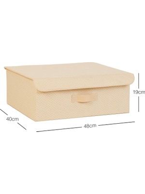 Store Bej Balıksırtı Kapaklı Kutu 48 x 40 x 19 cm