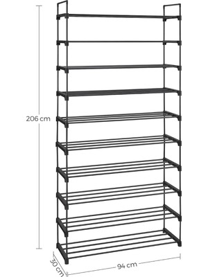 Store 10 Seviyeli Ayakkabı Rafı, 50 Çifte Kadar Metal Ayakkabı Saklama Yeri, Oturma Odası, Koridor ve Giyinme Odası Için Ayakkabı Düzenleyici, 92 x 30 x 194 Cm, Siyah LSA10BK