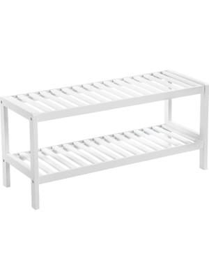 Store Bambudan Yapılmış Ayakkabı Rafı, 2 Seviyeli Ayakkabı Rafı, Ayakkabı Düzenleyici, Ayakkabı Rafı, Bitkiler, Kitaplar, Oturma Odası, Koridor, Yatak Odası, Banyo, 70 x 26 x 33 Cm, Beyaz LBS02WT