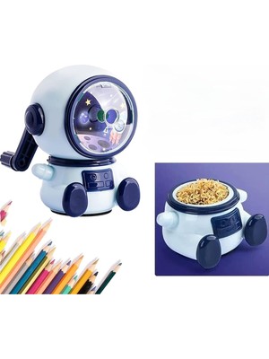 Store Manuel Kalemtıraş, Abs Reçine Gövde Kaymaz Alt Ped, Sevimli Masaüstü Döner El Krank Kalemtıraş, 3 Ayarlanabilir Uç, Okul, Ofis, Ev Için Astronot Manuel Kalemtıraş