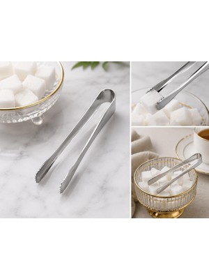 Store Paslanmaz Çelik Şeker Maşası – Çay, Kahve, Küp Şeker ve Lokum Servis Maşası, Gri