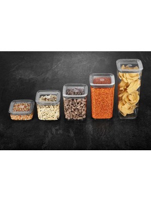 Store Sude Kare Saklama Kabı, 5'li Set (1700 ML+1200 ML+1000ML+700ML+350 Ml)