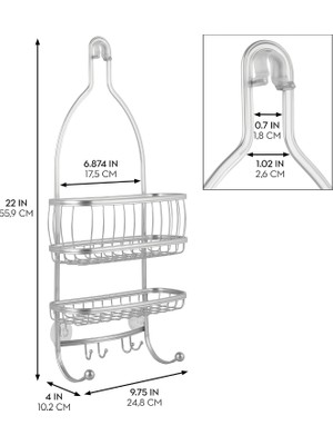 Store Idesign Metal Ekstra Geniş Asma Duş Caddesi, The York Collection - 25,4 cm x 10,16 cm x 55,88 Cm, Gümüş