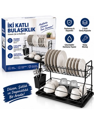 Akıllı Bayi Siyah - Metal 2 Katlı Tabaklık - Bulaşıklık