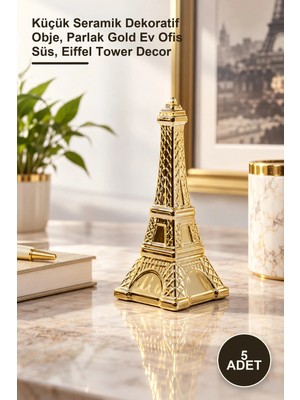 Yenilig 5 Adet Eyfel Kulesi Biblo – Küçük Seramik Dekoratif Obje, Parlak Gold Ev Ofis Süs, Eiffel Tower Decor