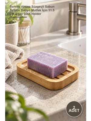 Yenilig 2 Adet Katı Sabunluk – Bambu Ahşap Süzgeçli Sabun Tutucu Banyo Mutfak Için 11.5 cm Soap Dish Holder