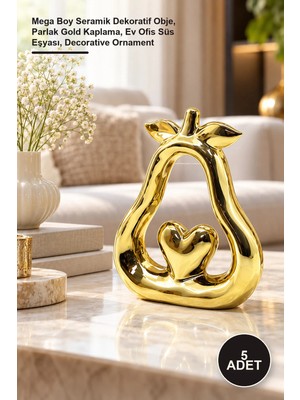 Yenilig 5 Adet Kalpli Armut Tasarımlı Biblo – Mega Boy Seramik Dekoratif Obje, Parlak Gold Kaplama, Ev Ofis Süs Eşyası, Decorative Ornament