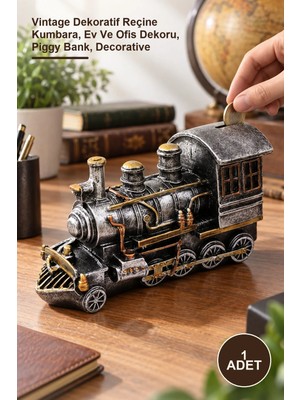 Yenilig 1 Adet Nostaljik Lokomotiv Tren Biblo Kumbara – Vintage Dekoratif Reçine Kumbara, Ev ve Ofis Dekoru, Piggy Bank, Decorative