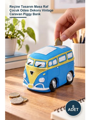 Yenilig 5 Adet Vosvos Karavan Nostaljik Dekoratif Biblo Kumbara – Reçine Tasarım Masa Raf Çocuk Odası Dekoru Vintage Caravan Piggy Bank