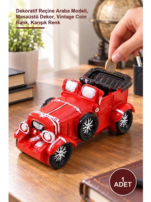 Yenilig 1 Adet Retro Çizgili Klasik Araba Biblo Kumbara – Dekoratif Reçine Araba Modeli, Masaüstü Dekor, Vintage Coin Bank, Karışık Renk