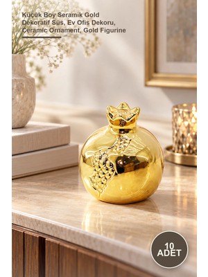 Yenilig 10 Adet Nar Tasarımlı Biblo – Küçük Boy Seramik Gold Dekoratif Süs, Ev Ofis Dekoru, Ceramic Ornament, Gold Figurine