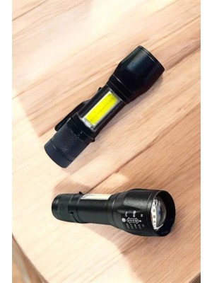 Store Şarjlı Metal Zoomlu El Feneri Işıldak LED Işık Taşınabilir El Lambası