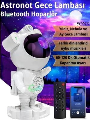 Store Astronot Bluetooth Hoparlör Bulutsusu Galax Yay Tavan Gökyüzü Projektör Zamanlayıcı Gece Lambası