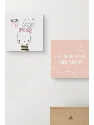 Store Bebek Odasına Özel Minimal Tavşan Tasarımlı Kanvas 25X25 cm