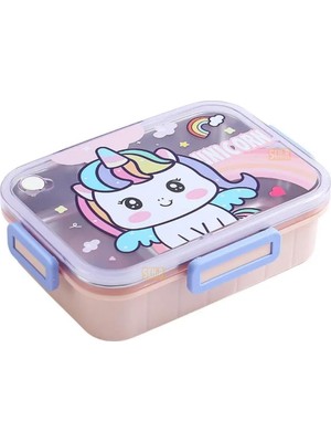 Store Bento 750ML Lunchbox Sevimli Dostlar Tek Katlı 3 Bölmeli Paslanmaz Çelik Sefer Tası Yemek Kutusu (Pembe Unicorn)