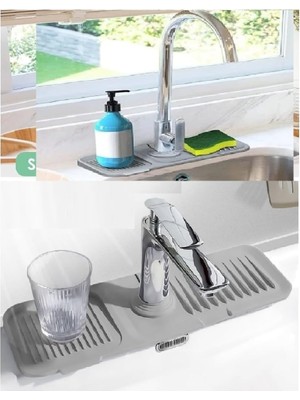 Store Musluk Matı, Eviye Matı,elastik Musluk Matı Su Tutucu Düzenleyici Kaydırmaz Taban Organizer Mutfak Banyo Lavabo,musluk Matı Silikon (Gri)