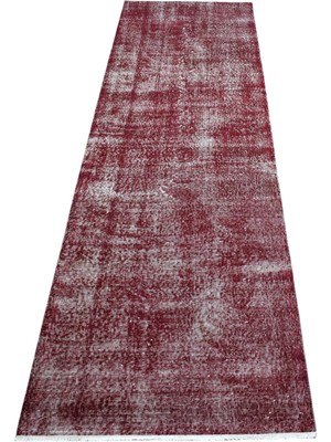Zehra Abla Halı Vintage El Dokuma Benzersiz Tek Renk Bordo Yolluk Yün Halı 7490