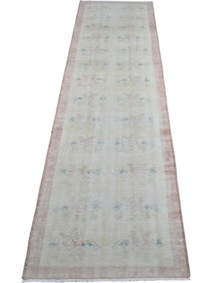 Zehra Abla Halı Vintage El Dokuma Pastel Çiçekli Eskitme Gördes Simav Yolluk Yün Halı 7489