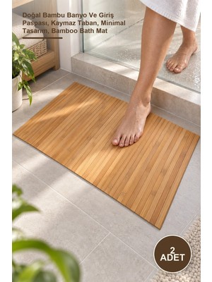 Yenilig 2 Adet Ahşap Paspas – Doğal Bambu Banyo ve Giriş Paspası, Kaymaz Taban, Minimal Tasarım, Bamboo Bath Mat
