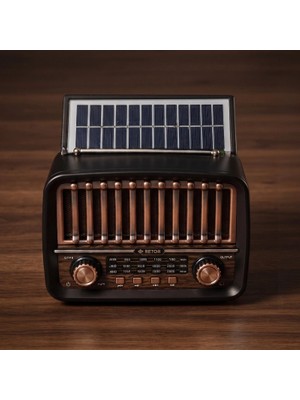 Ttt Solar Panelli Fm Radyo - Şarjlı - Bluetooth Özellikli - Aux Girişli - Nostaljik Tasarım