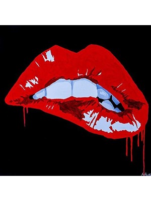 Store Popartqueen'den Seksi Öpücük 12X12 Giclee Baskı Poster Dudak Isırma Seksi Pop Sanat