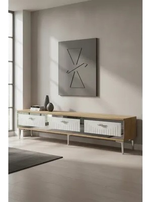Vivense Tuna Tv Sehpası, Safirmeşe Beyaz Silver, 180 Cm, TSA1802DBS