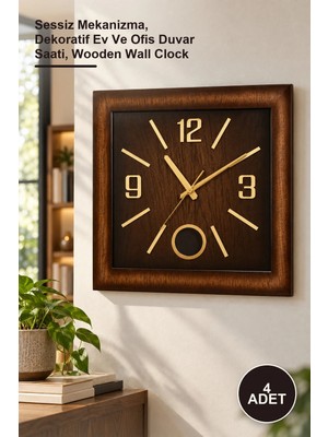 Yenilig 4 Adet Ahşap Tasarımlı Duvar Saati – Sessiz Mekanizma, Dekoratif Ev ve Ofis Duvar Saati, Wooden Wall Clock