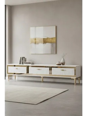 Vivense Tuna Tv Sehpası, Beyaz Gold, 180 Cm, TSA1802BG