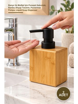 Yenilig 2 Adet Büyük Ahşap Sıvı Sabunluk – Banyo ve Mutfak Için Pompalı Sabunluk, Bambu Ahşap Tasarım, Paslanmaz Pompa, Liquid Soap Dispenser