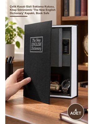 Yenilig 4 Adet Şifreli Kitap Kasa – Çelik Kasalı Gizli Saklama Kutusu, Kitap Görünümlü 'the New English Dictionary' Kapaklı, Book Safe