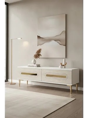 Vivense Rany Tv Sehpası, Beyaz Traverten Gold, 120 Cm, TSA1220BTG